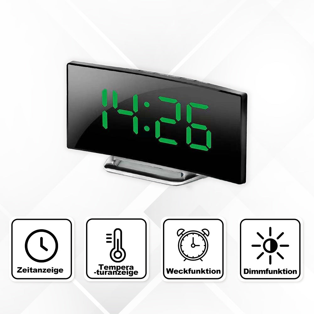 Kreative LED-Spiegeluhr Mit Großem Curved-Display Und Geräuschloser Weckfunktion