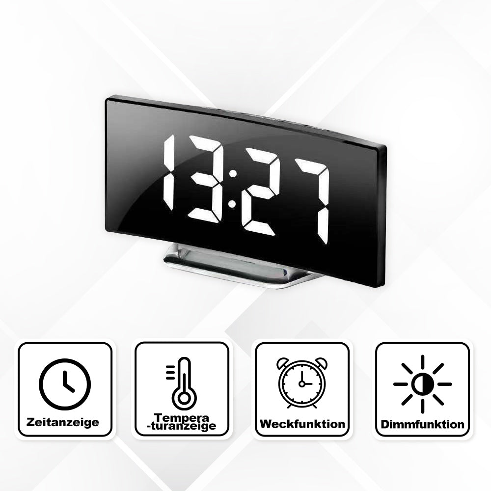 Kreative LED-Spiegeluhr Mit Großem Curved-Display Und Geräuschloser Weckfunktion